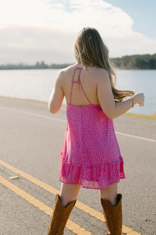 Leisure And Entertainment Hot Pink Cross Back Mini Dress