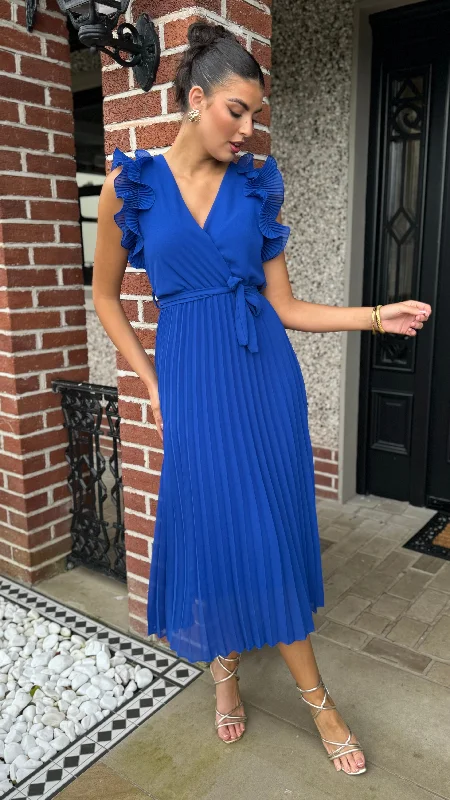 Street Style Farah Royal Blue Pleated Midi Dress