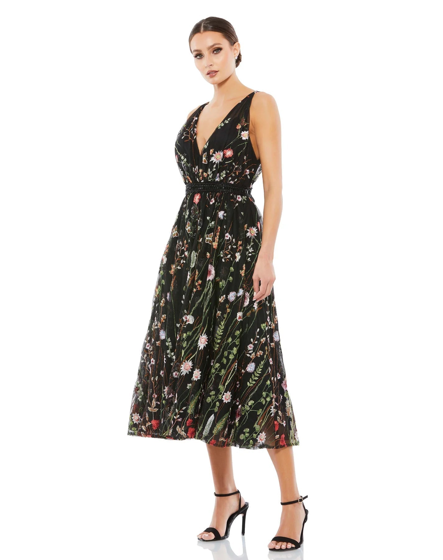 Sports fitness shoes Mac Duggal Cocktail - 26557D V-Neck Tea-Length Dress