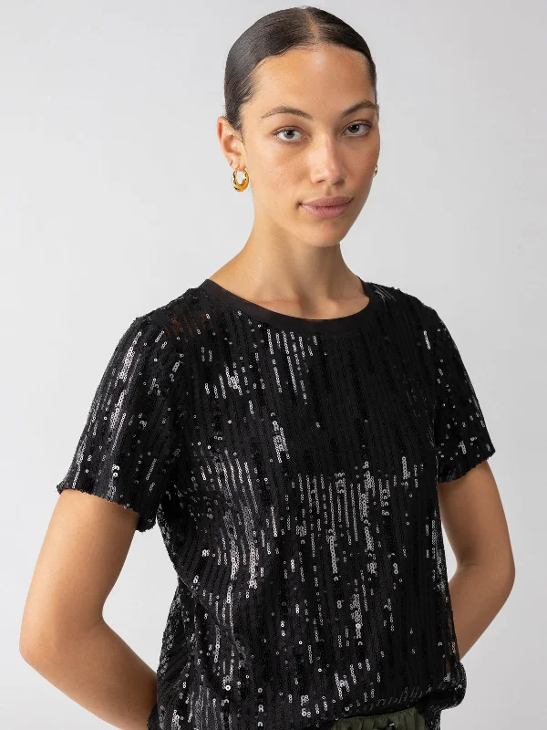Sports Zipper Style Sequin Perfect Tee Black