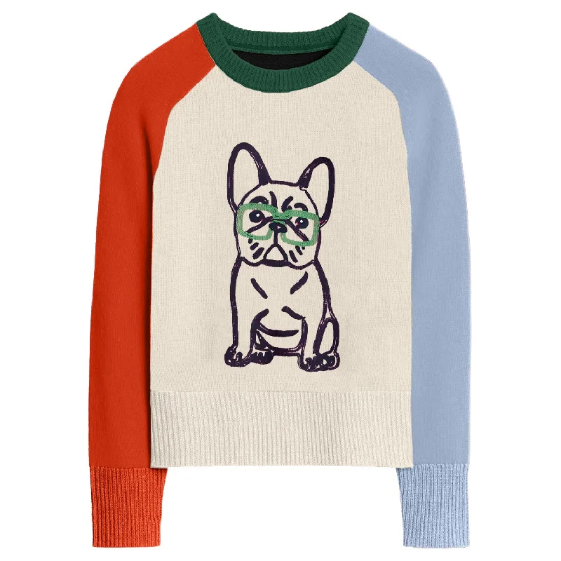 Leisure And Entertainment Women's multi-colored French bulldog knit sweater