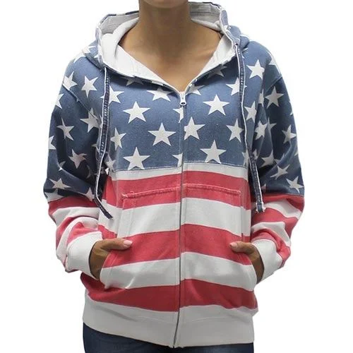 Street Style Unisex Patriotic Stars Hoodie- Full Zip