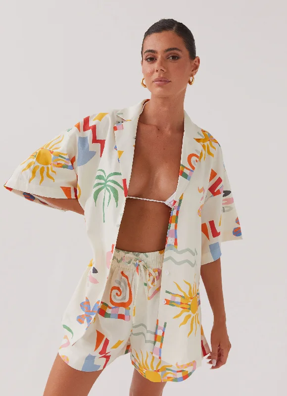 Amazing design Tallulah Linen Oversized Shirt - Summer Palm