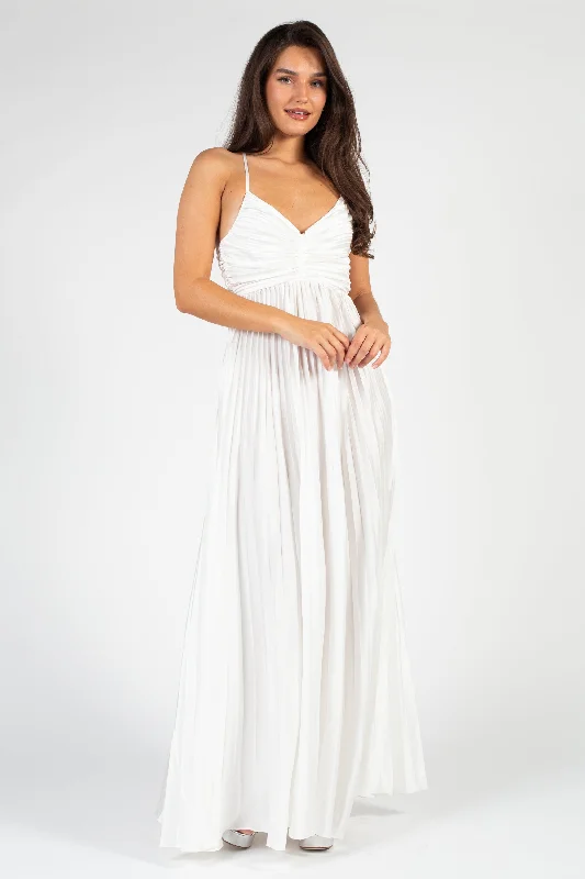 Sweet Short Skirt Style Zephrya Tie Back Satin Pleated Gown