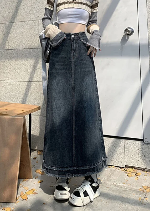 Style Design Vintage Blue Patchwork Button Denim A Line Skirts