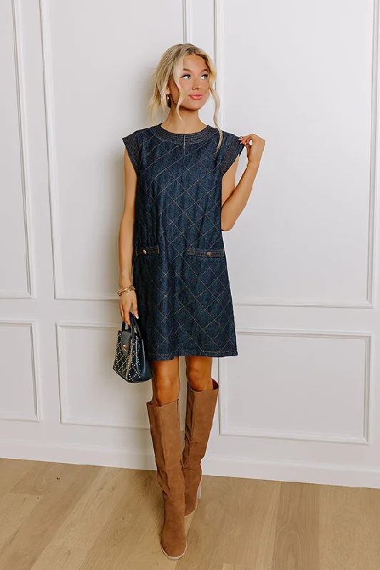 Street Graffiti Design Metropolitan Muse Denim Mini Dress in Dark Wash