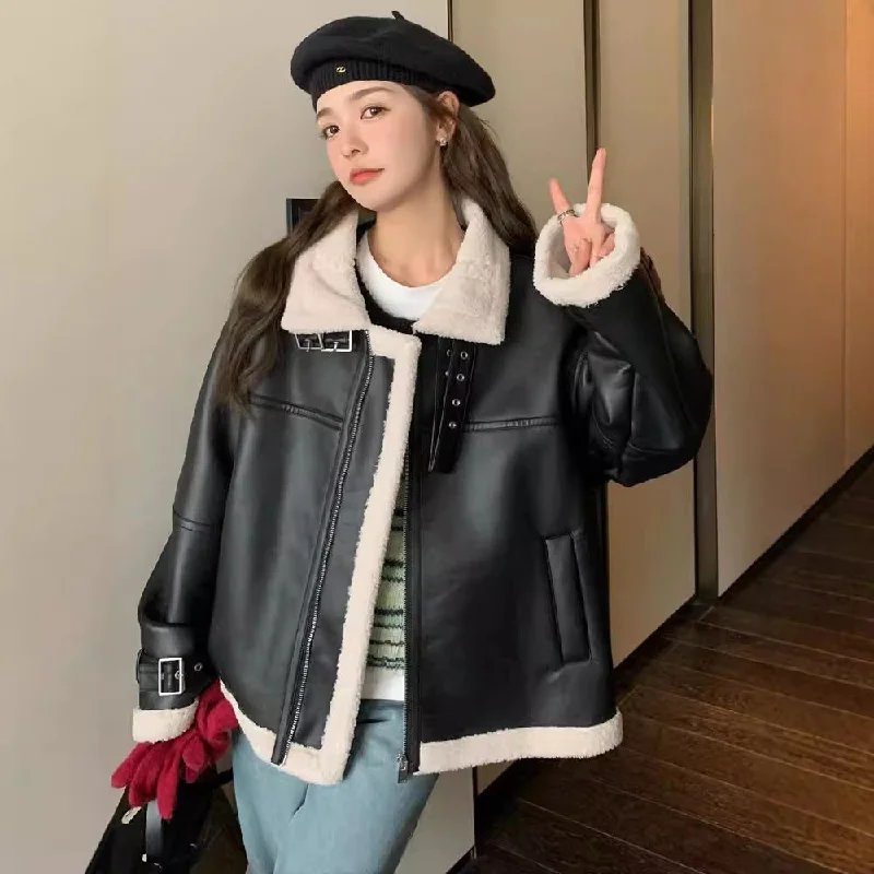 Boutique style Winter Leather with Fur Women Jacket Coats