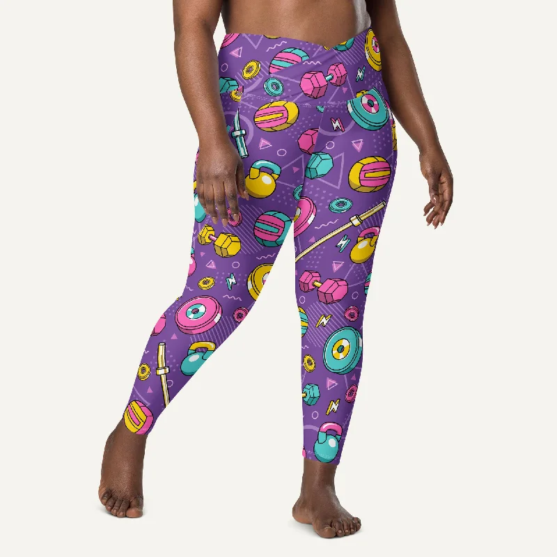 Street Sports Style 90s Weights Purple Crossover Leggings With Pockets