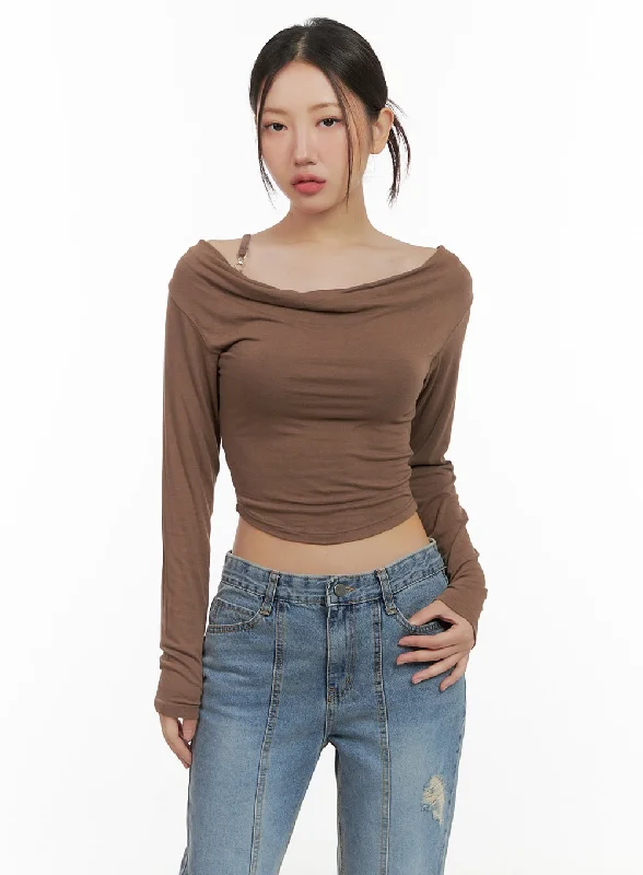 Boutique style Buckle Shirred Off Shoulder Long Sleeve CG423