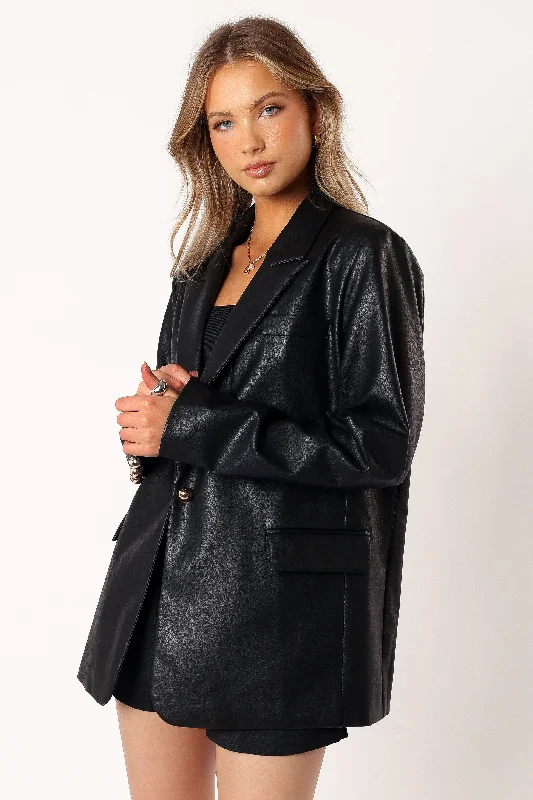 Sweet Short Skirt Style Octavia Faux Leather Blazer - Black