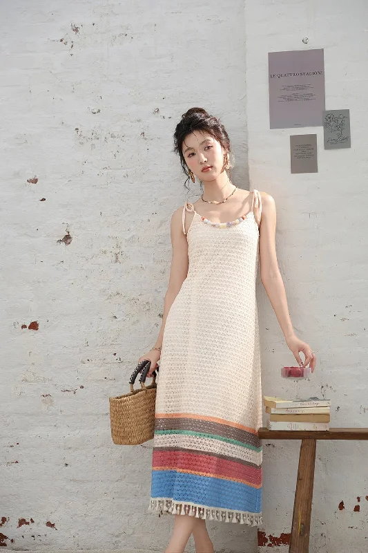 Retro Stripes Maxi Spaghetti Strap Dress for Women
