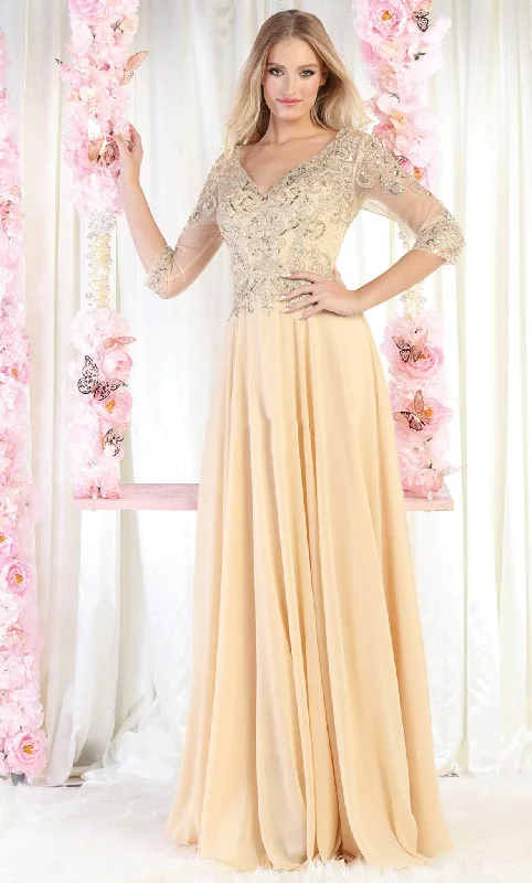Sweet Princess Skirt May Queen MQ1936 - Long Sleeve V Neck Evening Dress