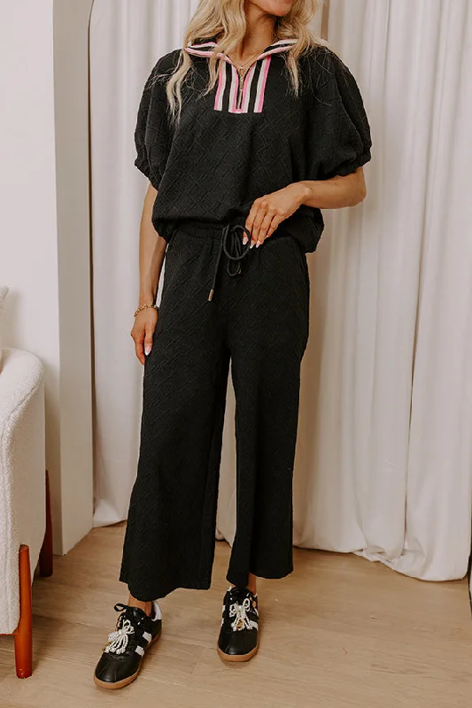 Black And White Style First Class Flight High Waist Knit Pants in Black