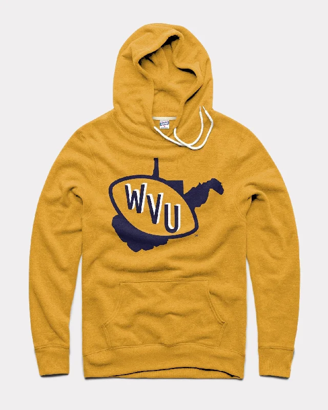 Sports Fitness Style WVU Football State Outline Gold Hoodie