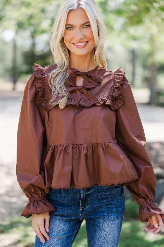 Personality Publicity Just A Thought Brown Bow Blouse