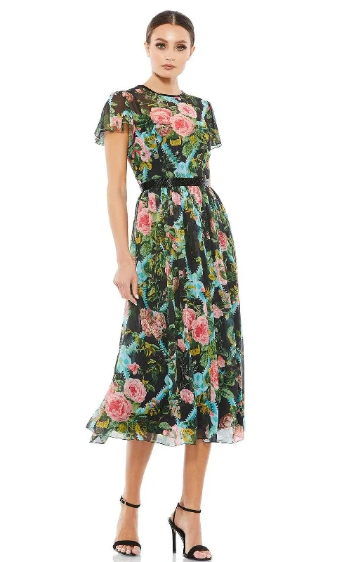 Fresh And Simple Mac Duggal Cocktail - 9149D Short Sleeve Beaded Waist Floral Dress Fresh And Simple Mac Duggal Cocktail - 9149D Short Sleeve Beaded Waist Floral Dress