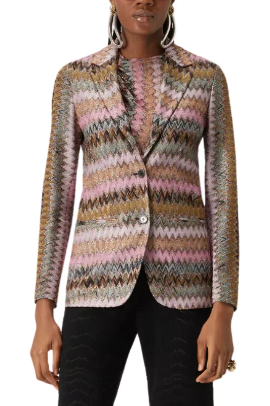 Street Personality Style Lamé Chevron Knit Blazer