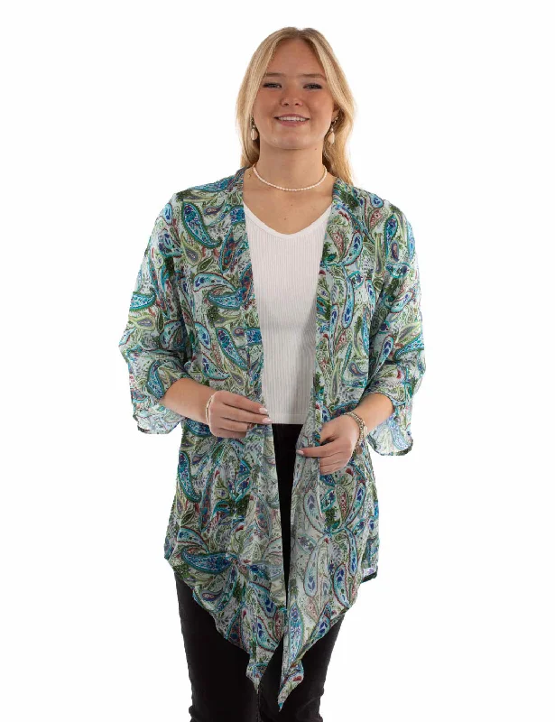 Street Show-off Style Scully Womens Paisley Floral Green Viscose Kimono