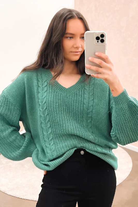 Retro Woolen Jacket Mae Knit Teal Green