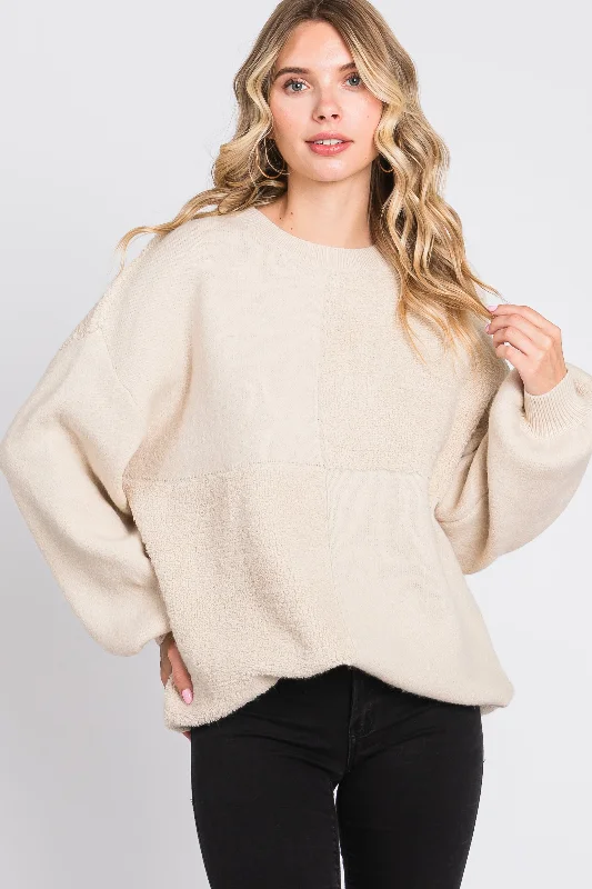 Sweet Short Skirt Style Cream Textured Checker Sweater