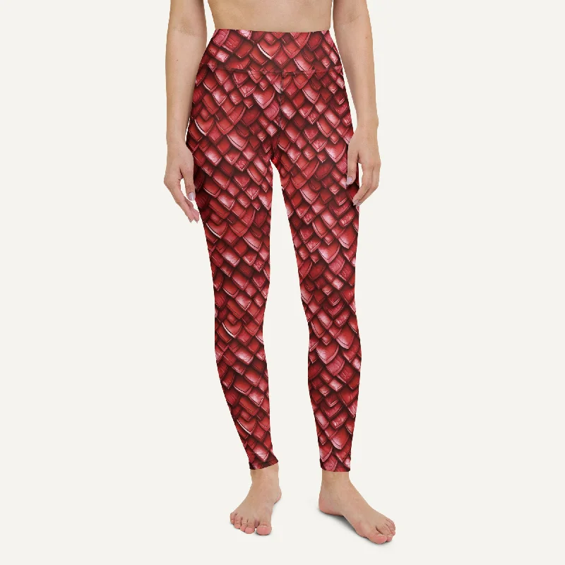 Street Style Ruby Dragon Scales High-Waisted Leggings