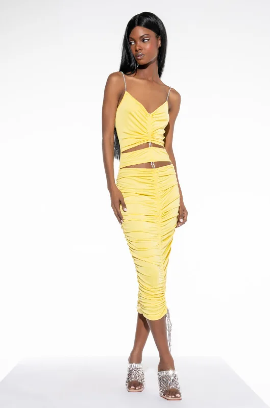 Retro Stripes TRY ME ADJUSTABLE LENGTH MIDI RUCHED DRESS