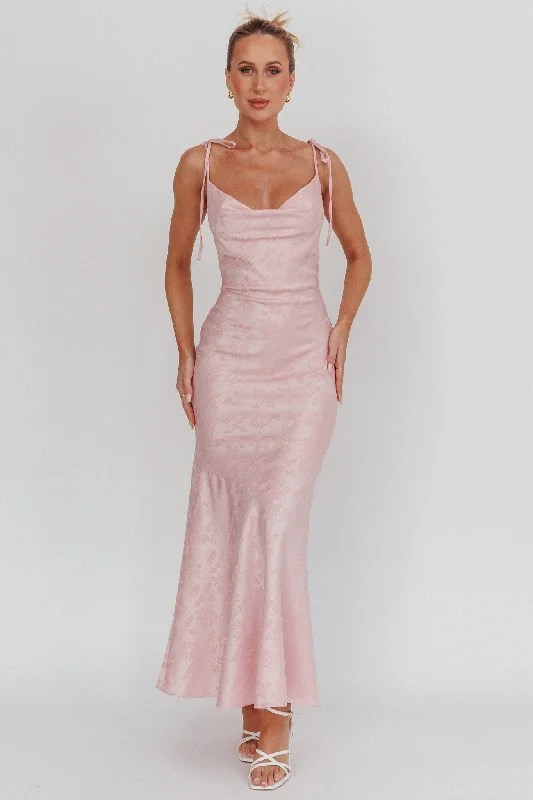 Sports Functional Style Belonging Cowl Neck Tied Shoulders Maxi Dress Blush