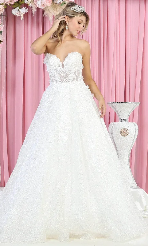 Sweet Chiffon Style May Queen RQ7938 - Floral Strapless Bridal Dress