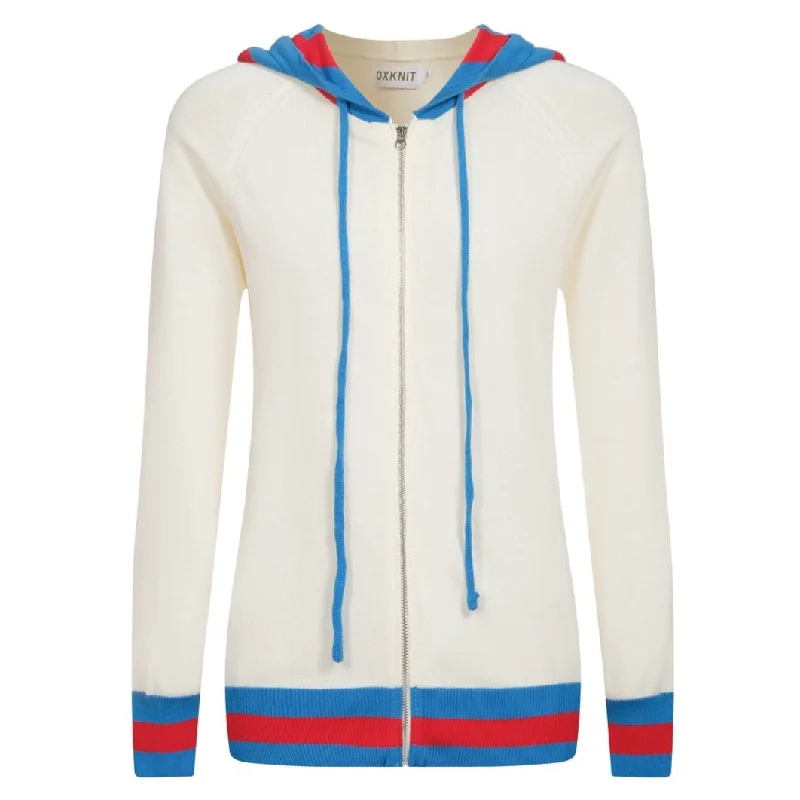 Sweet Age-Reducing Style Women's white vintage knit hoodie cardigan