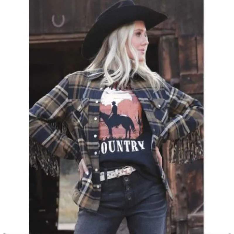 Retro Design CINCH WOMEN'S LONG SLEEVE PLAID SHIRT JACKET - BLACK