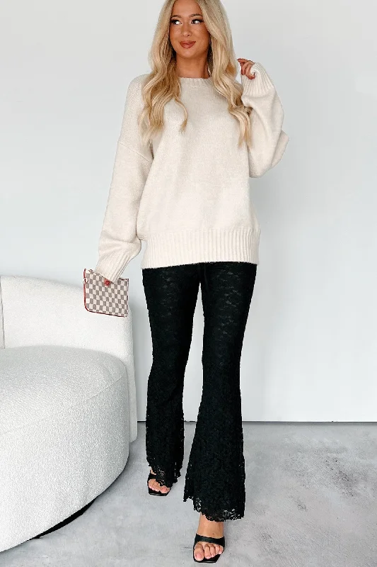 Fresh And Simple Naturally Fabulous Floral Lace Flare Pants (Black)