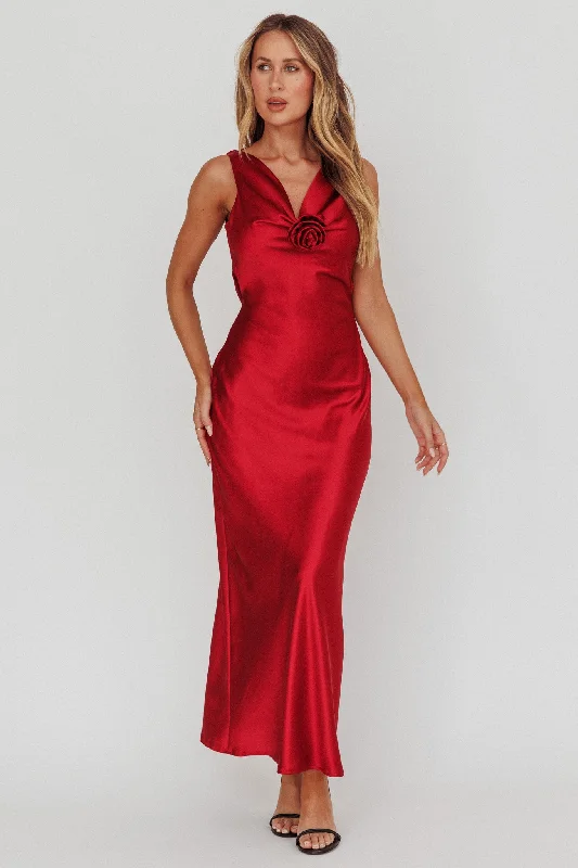 Creative Style Isabella Satin Backless Maxi Dress Wine