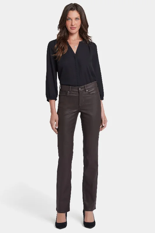 Retro Literary Style Coated Marilyn Straight Jeans In Petite - Coffee Bean Coated