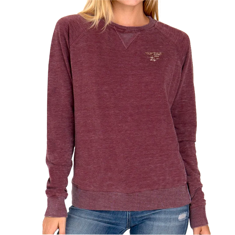 Retro Style Ladies Maroon Classic Crew Sweatshirt with Trident