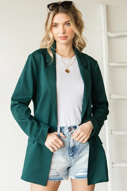 Street Fashion Style First Love Full Size Open Front Long Sleeve Blazer with Pockets