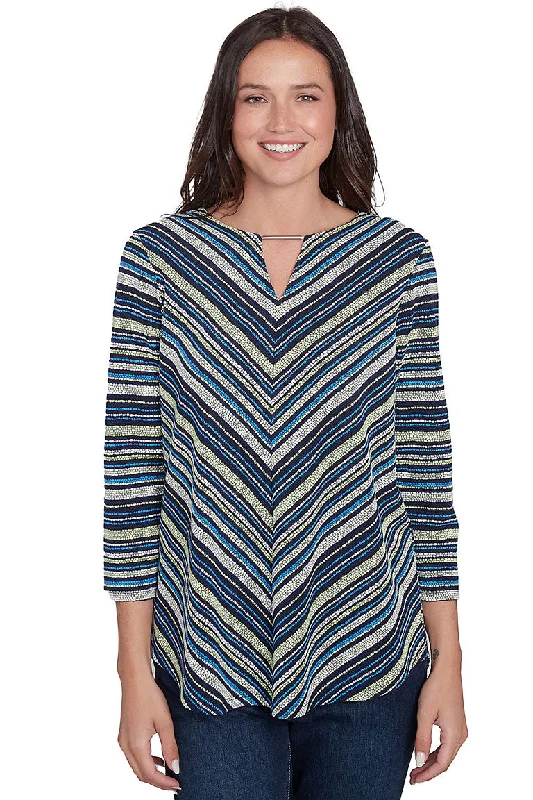 Fashionable and versatile Resort Ready Chevron Split Neck Top