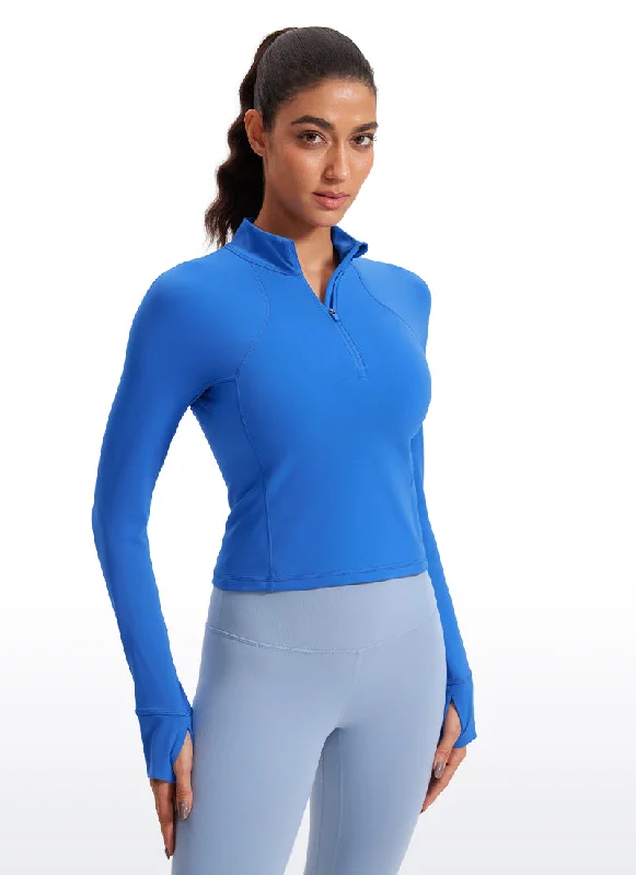 Retro Lace Fabric Butterluxe Half-Zip Long Sleeve Cropped