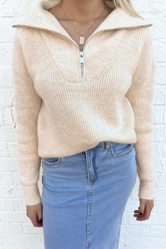 Romantic And Sweet Victoria 1/4 Zip Knit Jumper Cream