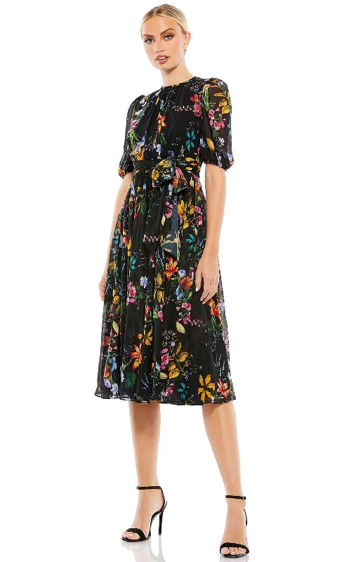 Hip-hop Style Ieena Duggal 55625 - Short Bishop Sleeved Midi Dress