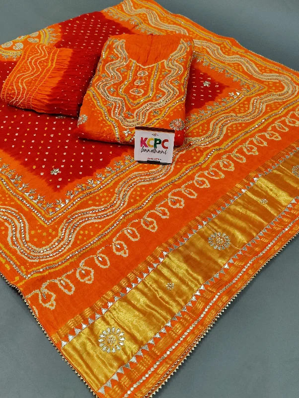 Fashionable sports KcPc Pure Gaji Silk Bandhani Gotapatti Work Designer Salwar suit