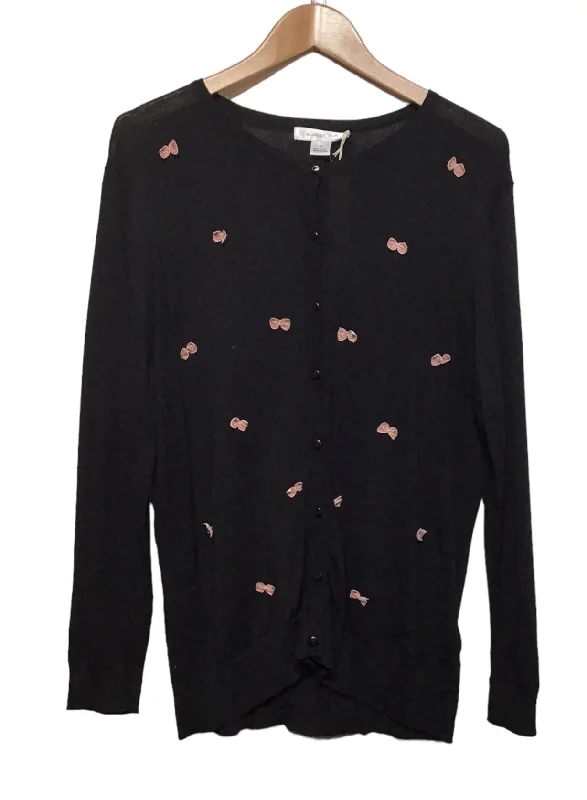 Street Sports Style Black and Pink Bow Cardigan (Size L)