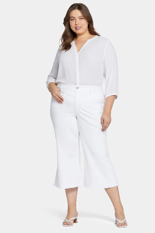 Street Sports Style Patchie Wide Leg Capri Jeans In Petite Plus Size - Optic White