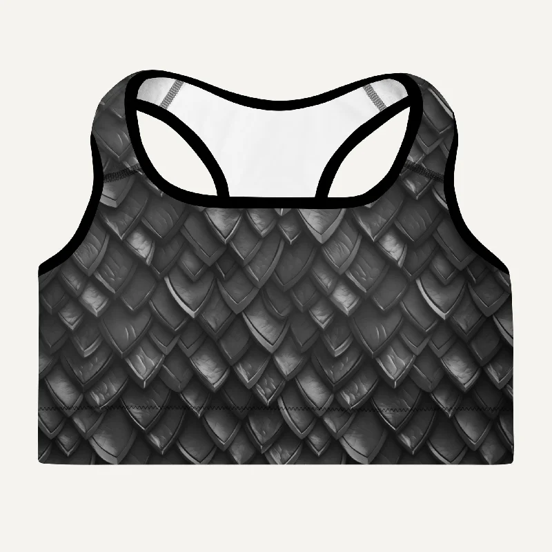 Sweet Short Skirt Style Onyx Dragon Scales Padded Sports Bra