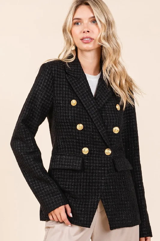 Style Design Mittoshop Plaid Texture Double-Breasted Long Sleeve Blazer
