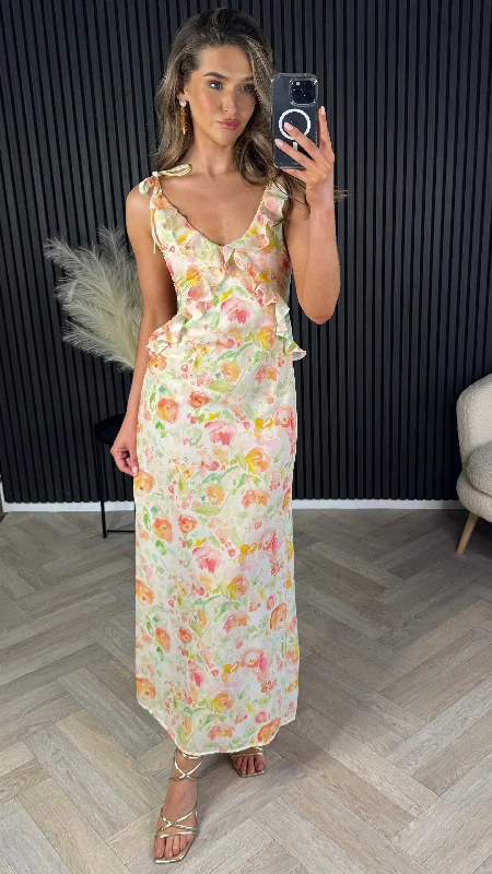 Boutique style Emma Green & Orange Floral Printed Midi Dress