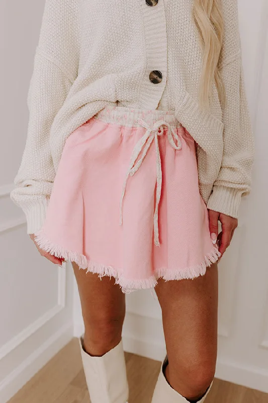 Romantic And Sweet The Cherish High Waist Denim Skort in Pink