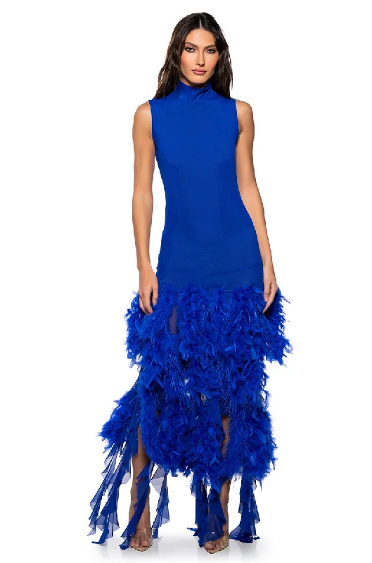 Retro Dress SLEEK AND CHIC FEATHER MAXI DRESS