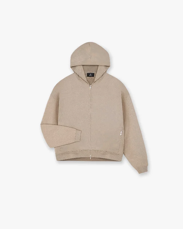 Black And White Style Initial Boxy Zip Through Hoodie - Dune