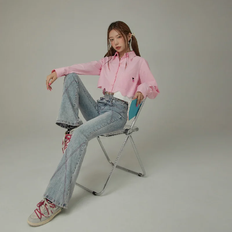 Renaissance Style X Stitch Waist Slit Bootcut Denim Jeans