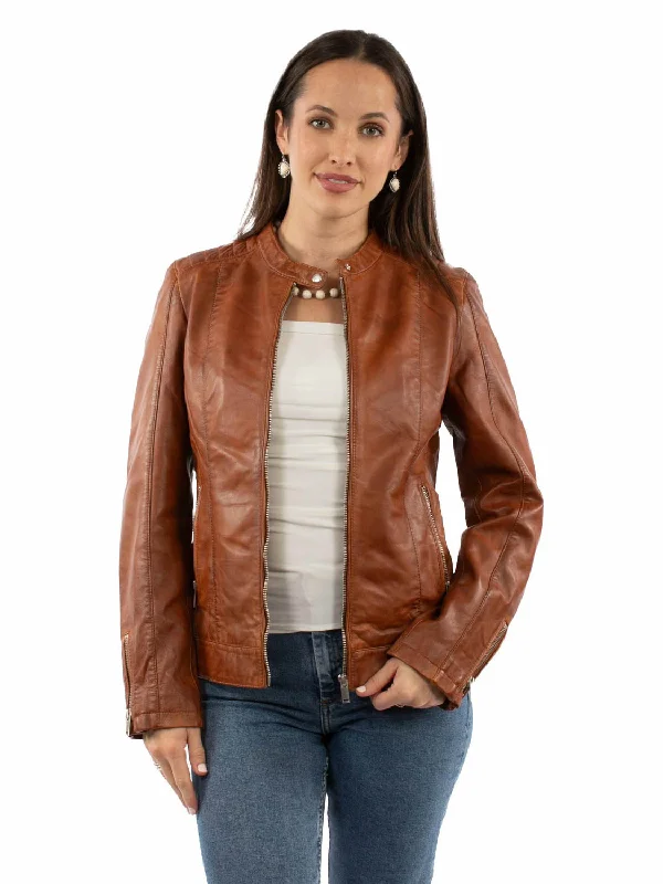 Street Vertical And Horizontal Design Scully Womens Cafe Racer Cognac Leather Leather Jacket Street Vertical And Horizontal Design Scully Womens Cafe Racer Cognac Leather Leather Jacket